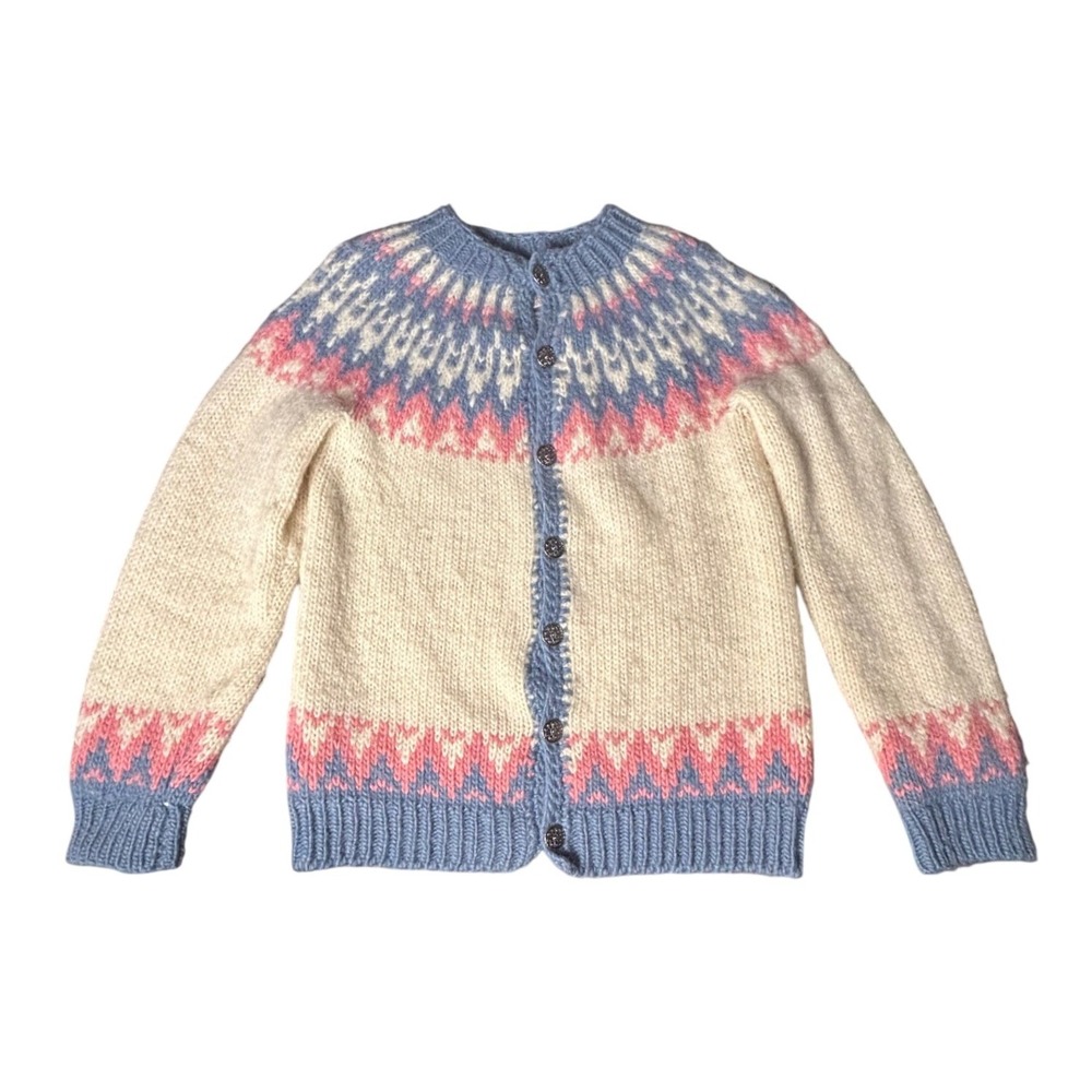 Vintage Stobi Cardigan Wool Sweater Medium Fair Isle Denmark Nordic Cottagecore